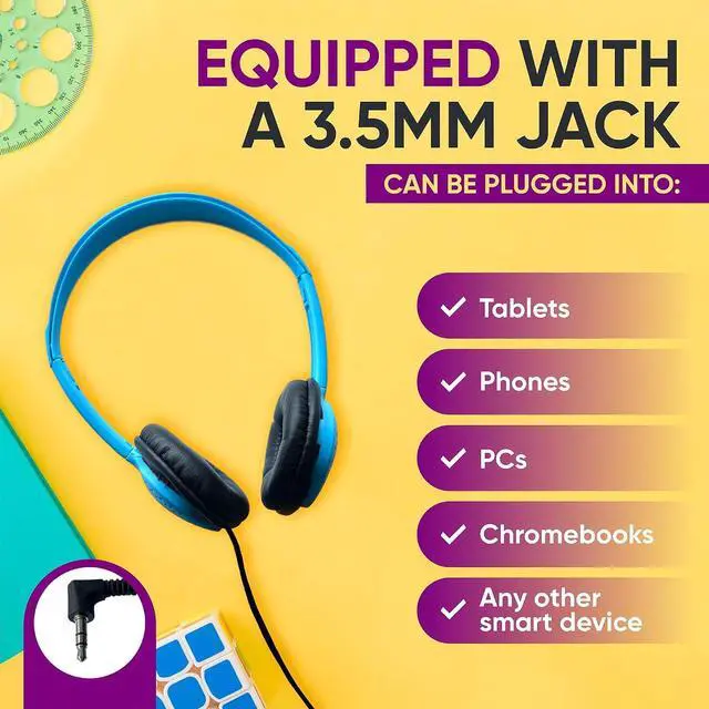 Alt view image 4 of 7 - 10 Pack Bulk Wired On-Ear Leather Headphones with 3.5mm Connector, Multi