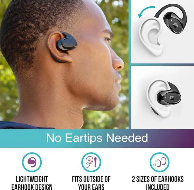 Alt view image 5 of 7 - MEE audio Connect Air in-Flight Bluetooth Wireless Audio Transmitter Adapter and AirHooks Pro True Wireless Open Ear Sports Headphones Bluetooth Earbuds Bundle