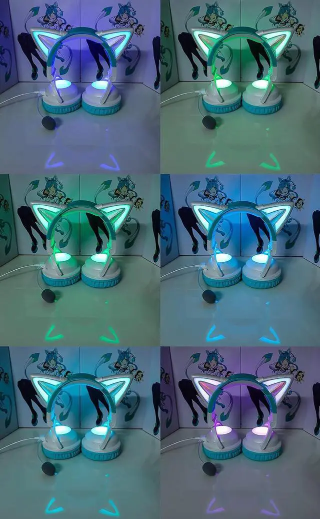Alt view image 3 of 7 - Wireless Cat Ear Headphones (12 Color Changing) with & 3.5mm Jack, Gaming Pro, Bluetooth&Wired Connection (Green)
