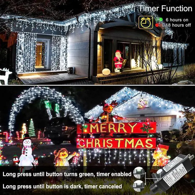 Alt view image 3 of 7 - White Christmas Lights Outdoor, 66ft 640 LED Icicle Lights for Outside House with Connectable Clear Wire 8 Modes Timer, Plug in Waterproof for Home Holiday Eaves Yard Roof Party Room Indoor Decoration
