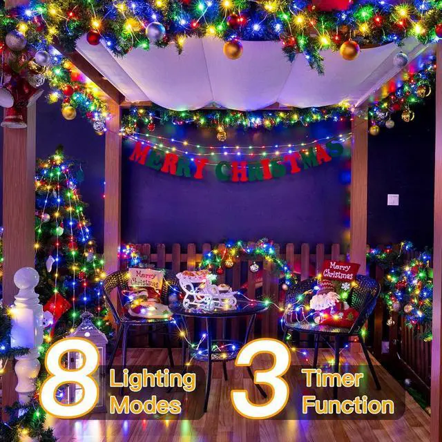 Alt view image 3 of 7 - Ollny Christmas Lights Outdoor 600LED 197FT, Multicolor Christmas Tree Lights IP67 Waterproof, Plug in Fairy Lights with Remote 8 Modes Timer, Xmas Light for Indoor House Holiday Decor