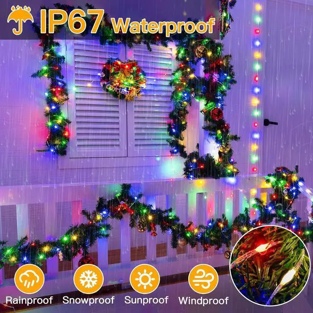 Alt view image 4 of 7 - Ollny Christmas Lights Outdoor 600LED 197FT, Multicolor Christmas Tree Lights IP67 Waterproof, Plug in Fairy Lights with Remote 8 Modes Timer, Xmas Light for Indoor House Holiday Decor