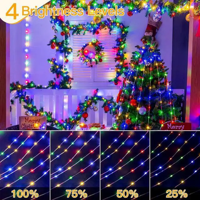 Alt view image 5 of 7 - Ollny Christmas Lights Outdoor 600LED 197FT, Multicolor Christmas Tree Lights IP67 Waterproof, Plug in Fairy Lights with Remote 8 Modes Timer, Xmas Light for Indoor House Holiday Decor