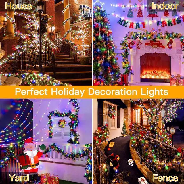 Alt view image 6 of 7 - Ollny Christmas Lights Outdoor 600LED 197FT, Multicolor Christmas Tree Lights IP67 Waterproof, Plug in Fairy Lights with Remote 8 Modes Timer, Xmas Light for Indoor House Holiday Decor
