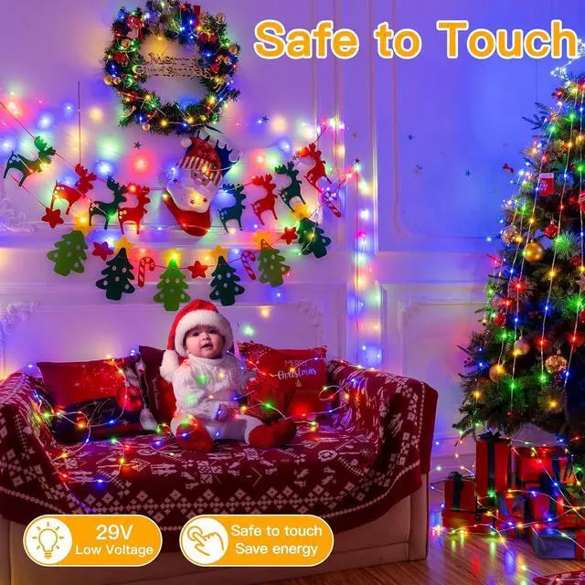 Alt view image 7 of 7 - Ollny Christmas Lights Outdoor 600LED 197FT, Multicolor Christmas Tree Lights IP67 Waterproof, Plug in Fairy Lights with Remote 8 Modes Timer, Xmas Light for Indoor House Holiday Decor