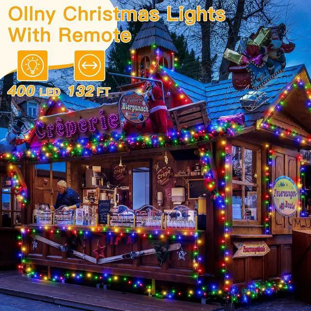 Alt view image 2 of 7 - Ollny Christmas Lights Outdoor, 400LED 132FT Christmas Tree Lights Waterproof, Multicolor String Lights with 8 Modes,Timer, Memory Function, Xmas Lights for House Indoor Outside Decorations