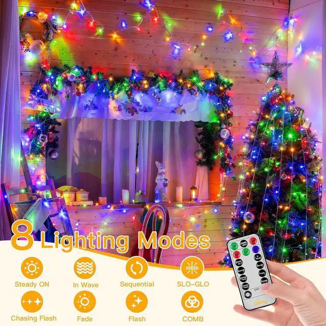 Alt view image 3 of 7 - Ollny Christmas Lights Outdoor, 400LED 132FT Christmas Tree Lights Waterproof, Multicolor String Lights with 8 Modes,Timer, Memory Function, Xmas Lights for House Indoor Outside Decorations