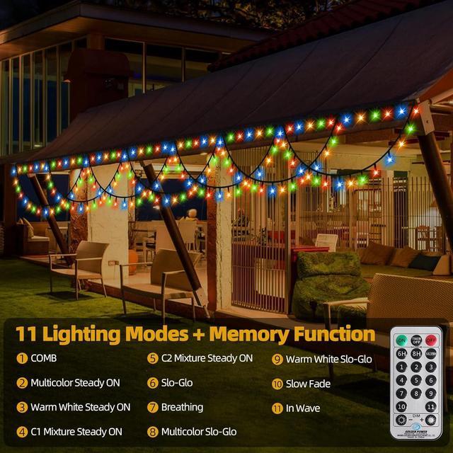 MZD8391 40FT 380 LED Color Changing Christmas Lights Outdoor Indoor, Warm  White Multicolor Christmas Tree Lights, END to END Connect, Waterproof  Christmas String Lights,Timer,Remote,11 Light Modes 