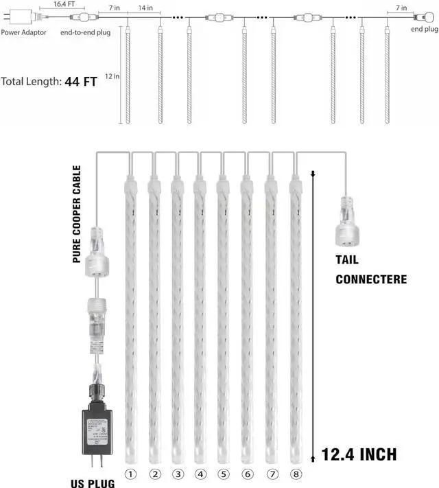 Alt view image 2 of 7 - TW SHINE Christmas Meteor Shower Lights Outdoor, 864 LED 12" 24 Tubes Waterproof Snow Falling Rain Icicle Xmas Lights Decorations, White