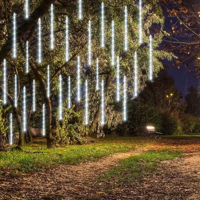 Alt view image 2 of 7 - Dazzle Bright 864 LED Christmas Light, Meteor Shower Rain Lights 11.8 Inch 24 Tubes, Waterproof Plug in Falling Rain Lights Christmas Decorations for Xmas Bushes Tree Yard Party (White)