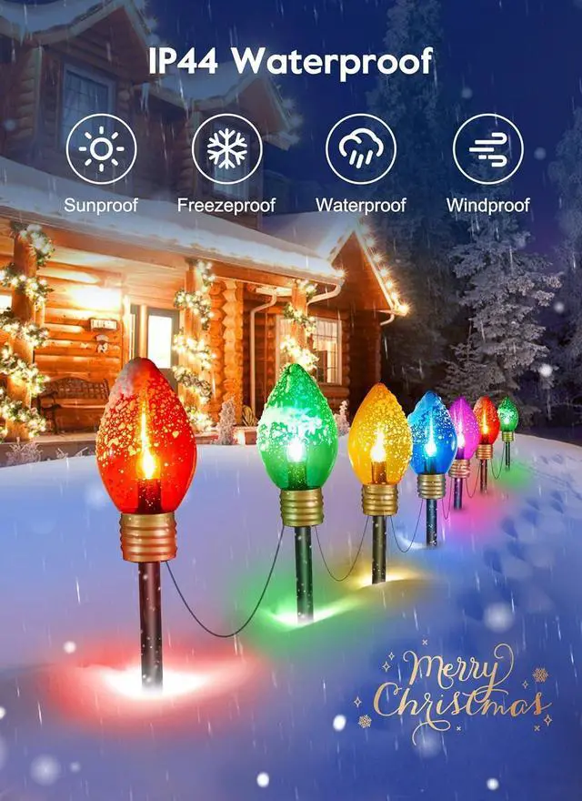 Alt view image 3 of 7 - Jumbo C9 Christmas Pathway Lights Outdoor - 2 Pack Total 17 Feet 10 LED C9 Walkway Lights, Multicolor Jumbo Light Christmas Bulb Light Outdoor Decorations for Lawn Holiday Outside Yard Garden