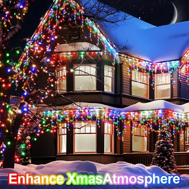 Alt view image 5 of 7 - Christmas Lights Super Long 1280 LED 131 FT LED String Lights with 240 Drops Plug in 8 Modes Christmas Decoration for Holiday Wedding Party Bedroom Garden Patio Outdoor Indoor (Multicolor)