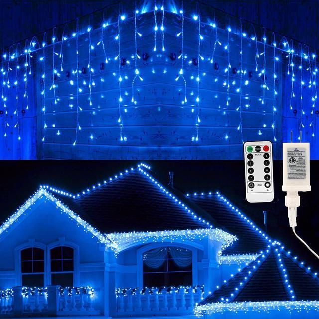 Blue icicle store christmas lights