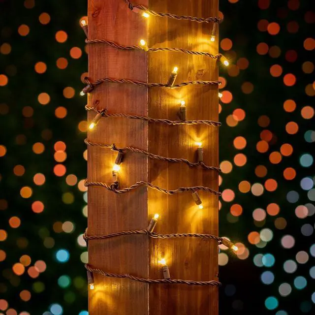 Alt view image 2 of 6 - Novelty Lights Warm White LED Christmas String Lights - UL Listed Indoor/Outdoor Light Set w/ 100 Mini Bulbs for Christmas Tree, Patio, Wedding Decor, and More - (Brown Wire, 34' Long)