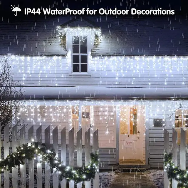 Alt view image 6 of 7 - Solar Christmas Lights Outdoor Waterproof Christmas Decorations Curtain Lights 320LED 29.5ft 60 Drops, Solar Powered Rechargeable Fairy Lights for Party, Wedding, Home Decorations(White)