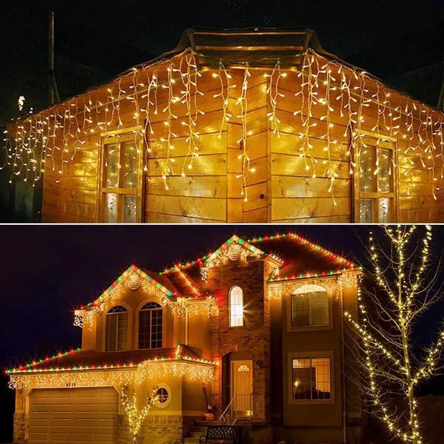 Alt view image 2 of 7 - 304 LED Solar Christmas Icicle Lights Outdoor Decorations, 8 Modes Waterproof Icicle Fairy Lights for Outside Holiday, Patio, Balcony, Christmas, Window, House Eaves Decorations, Warm White