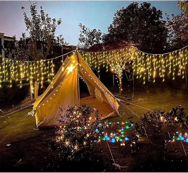 Alt view image 4 of 7 - 304 LED Solar Christmas Icicle Lights Outdoor Decorations, 8 Modes Waterproof Icicle Fairy Lights for Outside Holiday, Patio, Balcony, Christmas, Window, House Eaves Decorations, Warm White