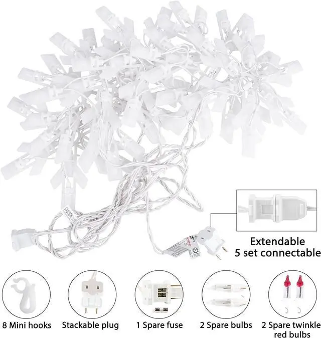 Alt view image 6 of 7 - Snowflake Christmas String Lights - 2 Pack 6 Drops 8.8 Ft. 100 Mini Bulb Snowflake Icicle Lights with Hooks Connectable Hanging Lights for Xmas Rooftop Home Indoor Outdoor Party Wedding