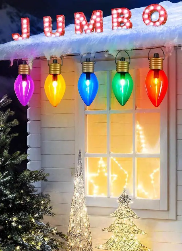 Alt view image 2 of 7 - Jumbo C9 Christmas Pathway Lights Outdoor - 2 Pack Total 17 Feet 10 LED C9 Walkway Lights, Multicolor Jumbo Light Christmas Bulb Light Outdoor Decorations for Lawn Holiday Outside Yard Garden