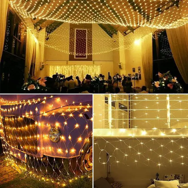 Alt view image 2 of 7 - LJLNION Christmas Net Lights, 360 LED 12ft x 5ft Connectable Mesh Fairy String Lights,8 Modes Low Voltage Safe Adaptor for Xmas Trees, Bushes, Wedding, Outdoor Garden Decorations, Warm White