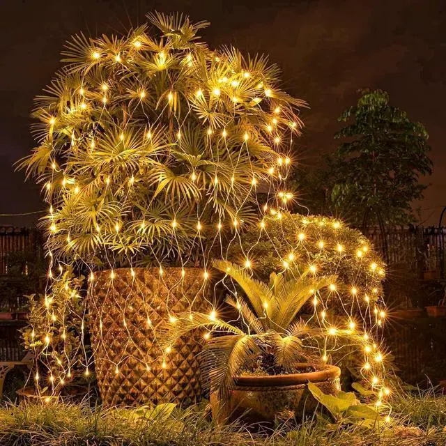 Alt view image 5 of 7 - LJLNION Christmas Net Lights, 360 LED 12ft x 5ft Connectable Mesh Fairy String Lights,8 Modes Low Voltage Safe Adaptor for Xmas Trees, Bushes, Wedding, Outdoor Garden Decorations, Warm White