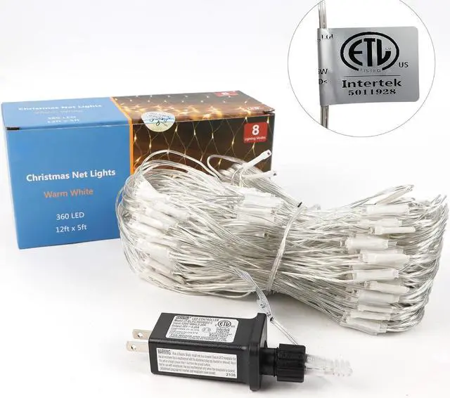 Alt view image 7 of 7 - LJLNION Christmas Net Lights, 360 LED 12ft x 5ft Connectable Mesh Fairy String Lights,8 Modes Low Voltage Safe Adaptor for Xmas Trees, Bushes, Wedding, Outdoor Garden Decorations, Warm White