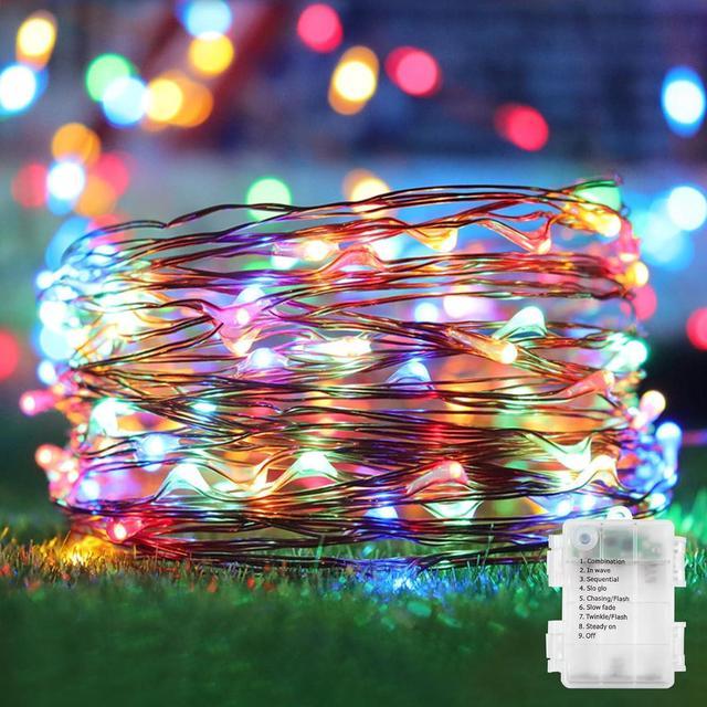 2 Pack Fairy Lights Battery Operated 200 LED 66Ft Silver Wire Starry String  Lights Auto Timer 8 Modes Waterproof Mini String Lights for Outdoor Indoor  Garden, Yard, Fence, Wedding Decor (Multicolor) 
