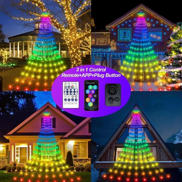 Festive Decorations Outdoor Star Light, 11.48 Feet 350 LED Waterfall Tree  Light with 8 Modes Timer Remotely Plugged Outdoor/Indoor String Lights for  Indoor Patio Outdoor Family Holiday Party Decoration