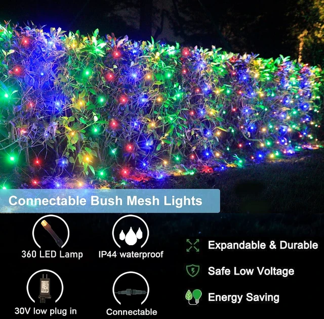 Alt view image 4 of 7 - 360 LED Colorful Christmas Net Lights, 21ft x 5ft Connectable Mesh String Lights, 8 Modes, Waterproof Outdoor Christmas Light for Tree, Bushes, Garden Party Multicolour
