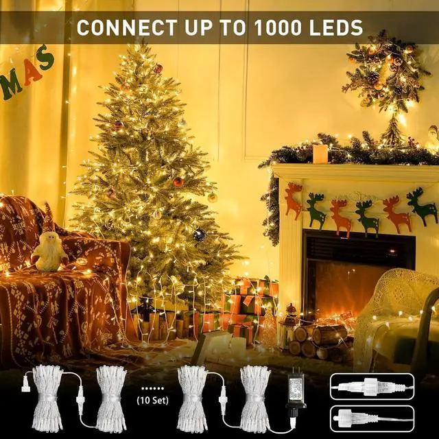 Alt view image 4 of 7 - JMEXSUSS Connectable Warm White Christmas Lights Indoor Outdoor, 91.5ft 250 LED Christmas String Lights, 8 Modes Twinkle Fairy String Light Plug in for Tree Party Decoration