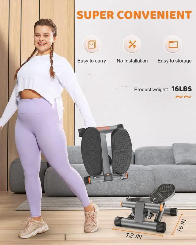 Alt view image 4 of 7 - Niceday Steppers for Exercise, Stair Stepper with Resistance Bands, Mini Stepper with 300LBS Loading Capacity, Hydraulic Fitness Stepper with LCD Monitor