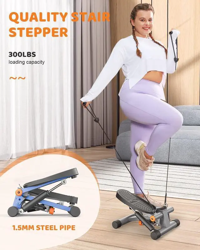 Alt view image 3 of 7 - Niceday Steppers for Exercise, Stair Stepper with Resistance Bands, Mini Stepper with 300LBS Loading Capacity, Hydraulic Fitness Stepper with LCD Monitor