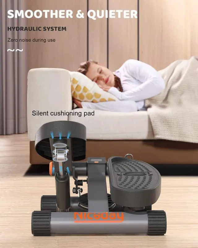Alt view image 6 of 7 - Niceday Steppers for Exercise, Stair Stepper with Resistance Bands, Mini Stepper with 300LBS Loading Capacity, Hydraulic Fitness Stepper with LCD Monitor