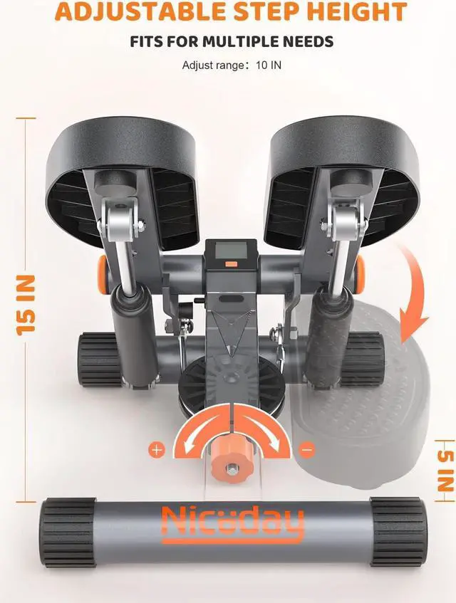 Alt view image 7 of 7 - Niceday Steppers for Exercise, Stair Stepper with Resistance Bands, Mini Stepper with 300LBS Loading Capacity, Hydraulic Fitness Stepper with LCD Monitor