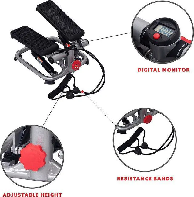 Alt view image 3 of 7 - Sunny Health & Fitness Advanced Mini Steppers for Exercise at Home, Total Body Workout Stair Step Machine with Resistance Bands, Optional Smart Stepper with SunnyFit App Connection