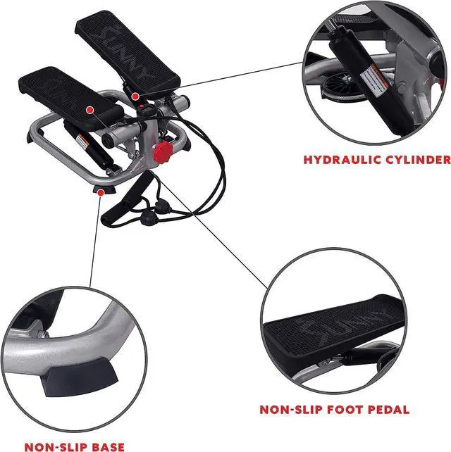 Alt view image 4 of 7 - Sunny Health & Fitness Advanced Mini Steppers for Exercise at Home, Total Body Workout Stair Step Machine with Resistance Bands, Optional Smart Stepper with SunnyFit App Connection