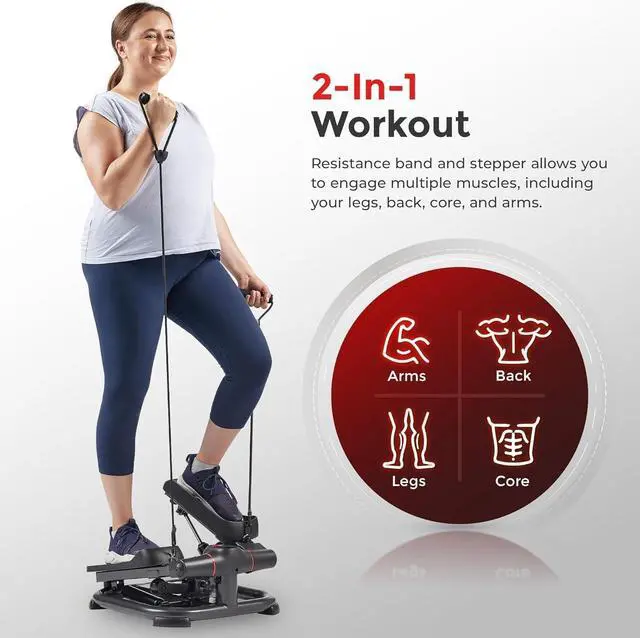 Alt view image 3 of 6 - Sunny Health & Fitness 2-in-1 Premium Power Stepper with Resistance Bands, Low-Impact Cardio, Space-Saving, Height-Adjustable, 330 LB Max and SunnyFit® App Enhanced Bluetooth Connectivity