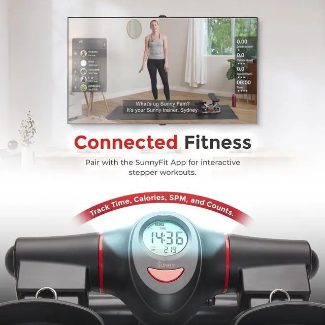 Alt view image 4 of 6 - Sunny Health & Fitness 2-in-1 Premium Power Stepper with Resistance Bands, Low-Impact Cardio, Space-Saving, Height-Adjustable, 330 LB Max and SunnyFit® App Enhanced Bluetooth Connectivity