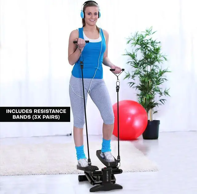 Alt view image 3 of 7 - Mini Stepper & Stair Climber Machine - w/Resistance Bands Set - Built in Monitor by Nordic Lifting