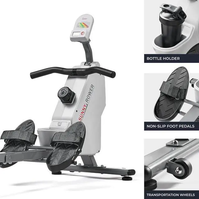 Alt view image 5 of 7 - Sunny Health & Fitness Compact Folding Magnetic Rowing Machine with 43 Inch Slide Rail, 285 LB Max Weight, Synergy Power Motion, Optional Smart Exclusive SunnyFit® App Enhanced Bluetooth Connectivity