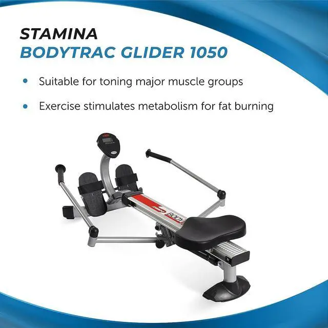 Alt view image 2 of 7 - Stamina BodyTrac Glider Hydraulic Rowing Machine with Smart Workout App - Rower Workout Machine with Cylinder Resistance - Up to 250 lbs Weight Capacity