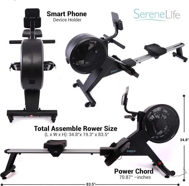 Alt view image 6 of 7 - SereneLife Smart Rowing Machine-Home Machine with Smartphone Fitness Monitoring App, Magnetic Row Machine for Gym or Home Use, 16 Levels Resistance