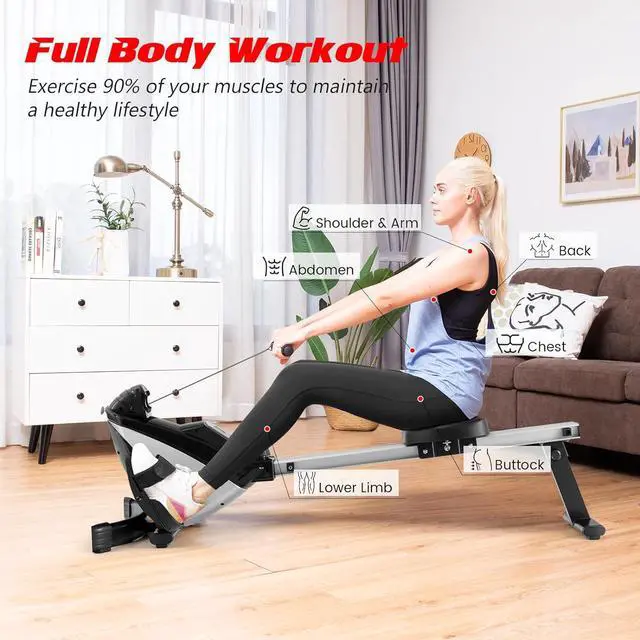 Alt view image 2 of 7 - Goplus Folding Rowing Machine,Magnetic Rower with Adjustable Resistance and LCD Display, Exercise Cardio Fitness Equipment for Home Use