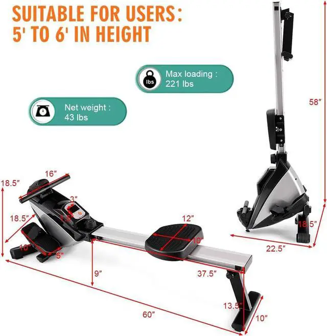 Alt view image 7 of 7 - Goplus Folding Rowing Machine,Magnetic Rower with Adjustable Resistance and LCD Display, Exercise Cardio Fitness Equipment for Home Use