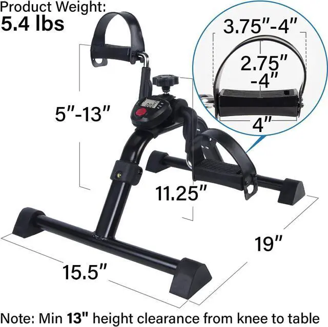 Alt view image 4 of 7 - Vaunn Medical Under Desk Bike Pedal Exerciser with Electronic Display for Legs and Arms Workout (Fully Assembled Folding Exercise Pedaler, no Tools Required) , Dark