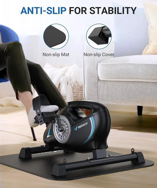 Alt view image 2 of 6 - Under Desk Bike Pedal Exerciser, Quiet Magnetic Mini Exercise Bike with MERACH App for Arm, Leg Recovery, Physical Therapy, Smooth Foot Desk Cycle with 2 Resistance Bands & Non-Slip Mat