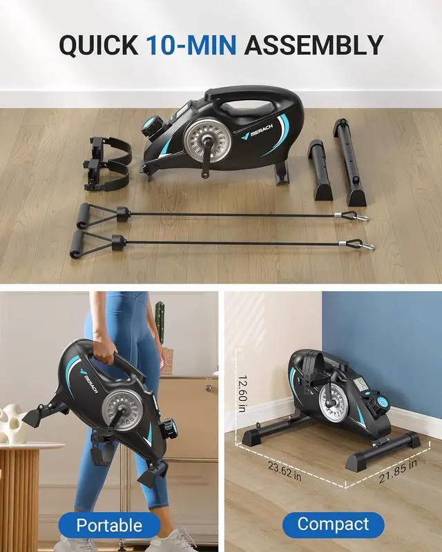 Alt view image 6 of 6 - Under Desk Bike Pedal Exerciser, Quiet Magnetic Mini Exercise Bike with MERACH App for Arm, Leg Recovery, Physical Therapy, Smooth Foot Desk Cycle with 2 Resistance Bands & Non-Slip Mat