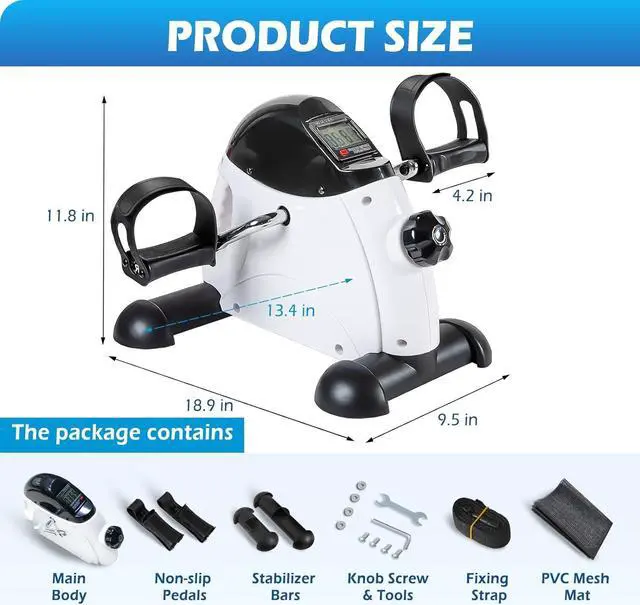 Alt view image 7 of 7 - Under Desk Bike Pedal Exerciser - TABEKE Mini Exercise Bike for Arm/Leg Exercise, Pedal Exerciser for Seniors with LCD Display