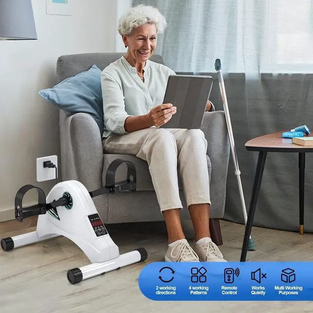 Alt view image 2 of 7 - Motorized Mini Exercise Bike Pedal Exerciser for Seniors Rehab Training, LUBBYGIM Electric Under Desk Bike Pedal Exerciser for Arm/Leg Fitness & Physical Therapy, 6 Levels Speed Adjustment