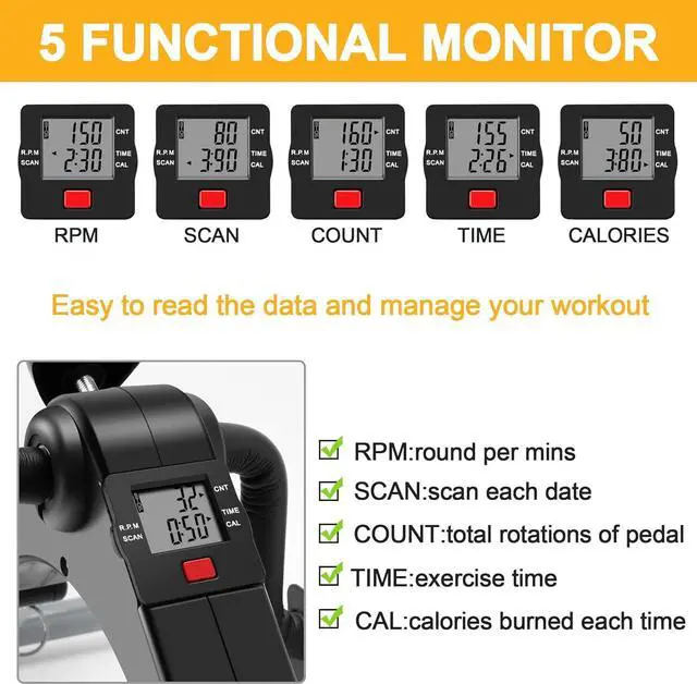Alt view image 4 of 7 - Under Desk Bike Pedal Exerciser Mini Bike for Leg/Arm Bike Foldable Peddler with LCD Display for Home/Office